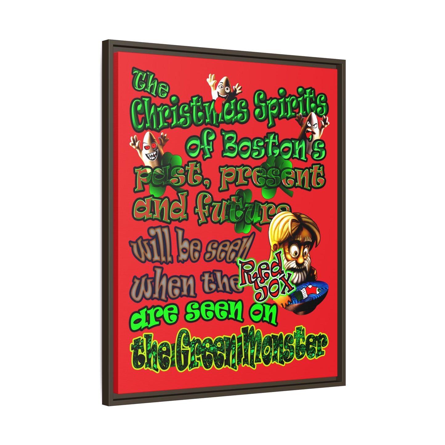 christmas spirits of boston - framed canvas art (red)