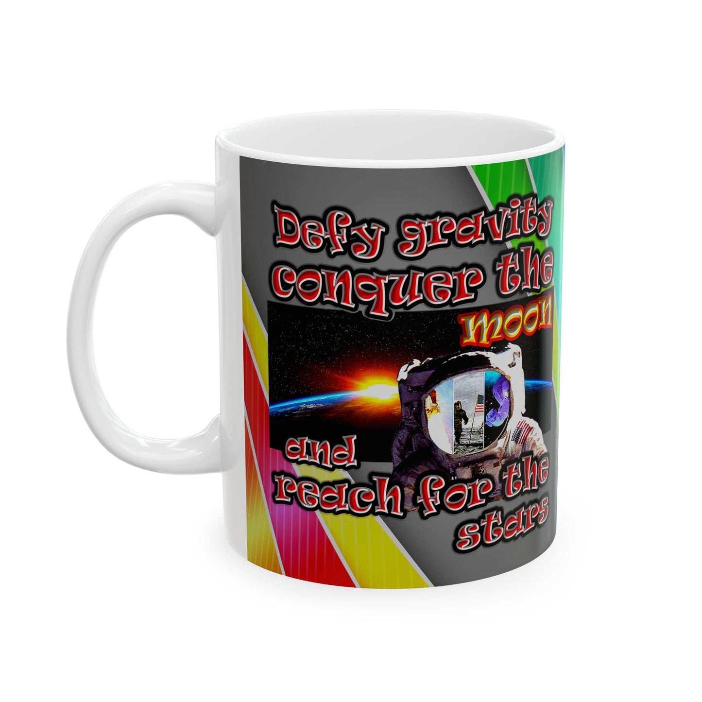 defy conquer reach - White Mug (rainbow split)