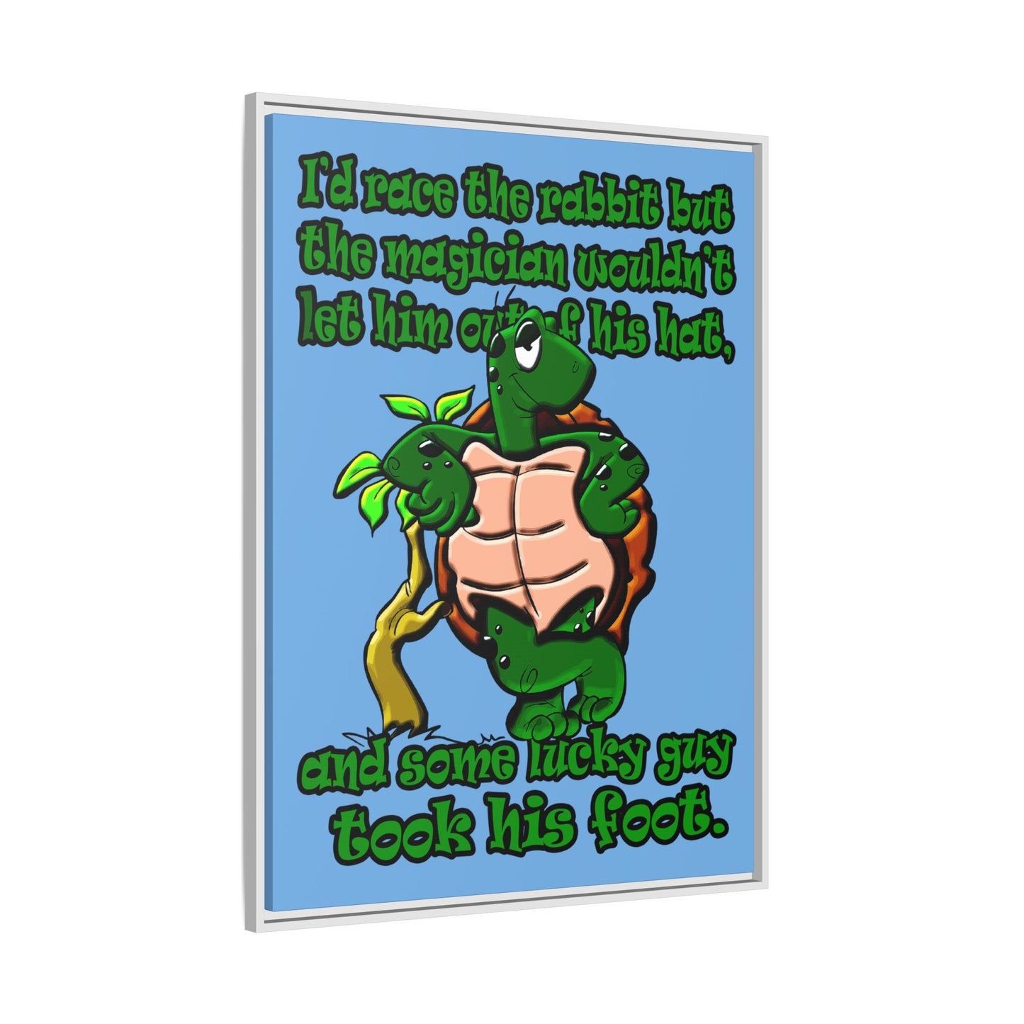 turtle race - framed canvas art (light blue)