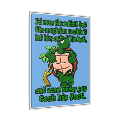 turtle race - framed canvas art (light blue)