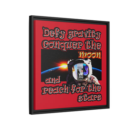 defy conquer reach - framed canvas art (dark red)