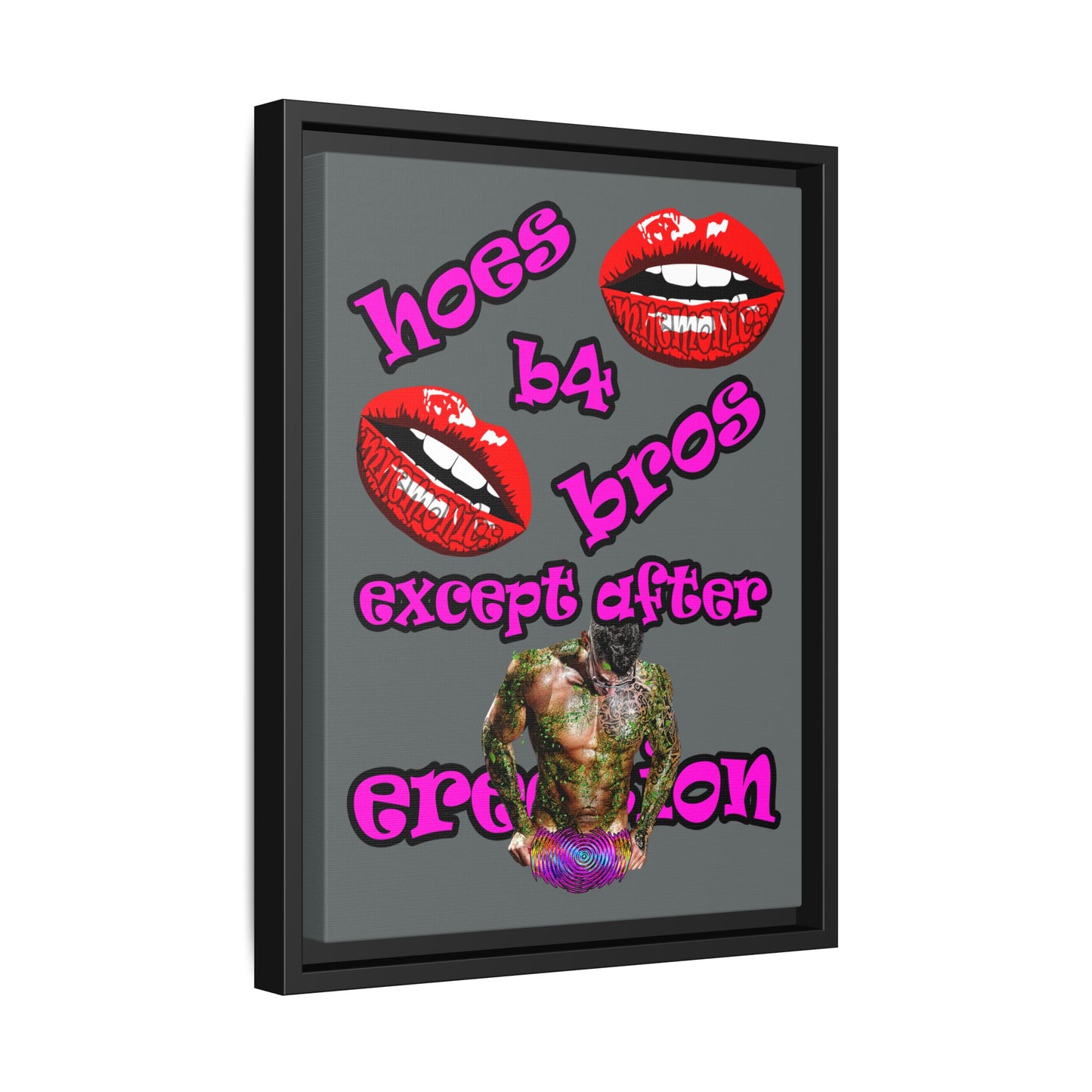 hoes b4 bros - framed canvas art (dark grey)