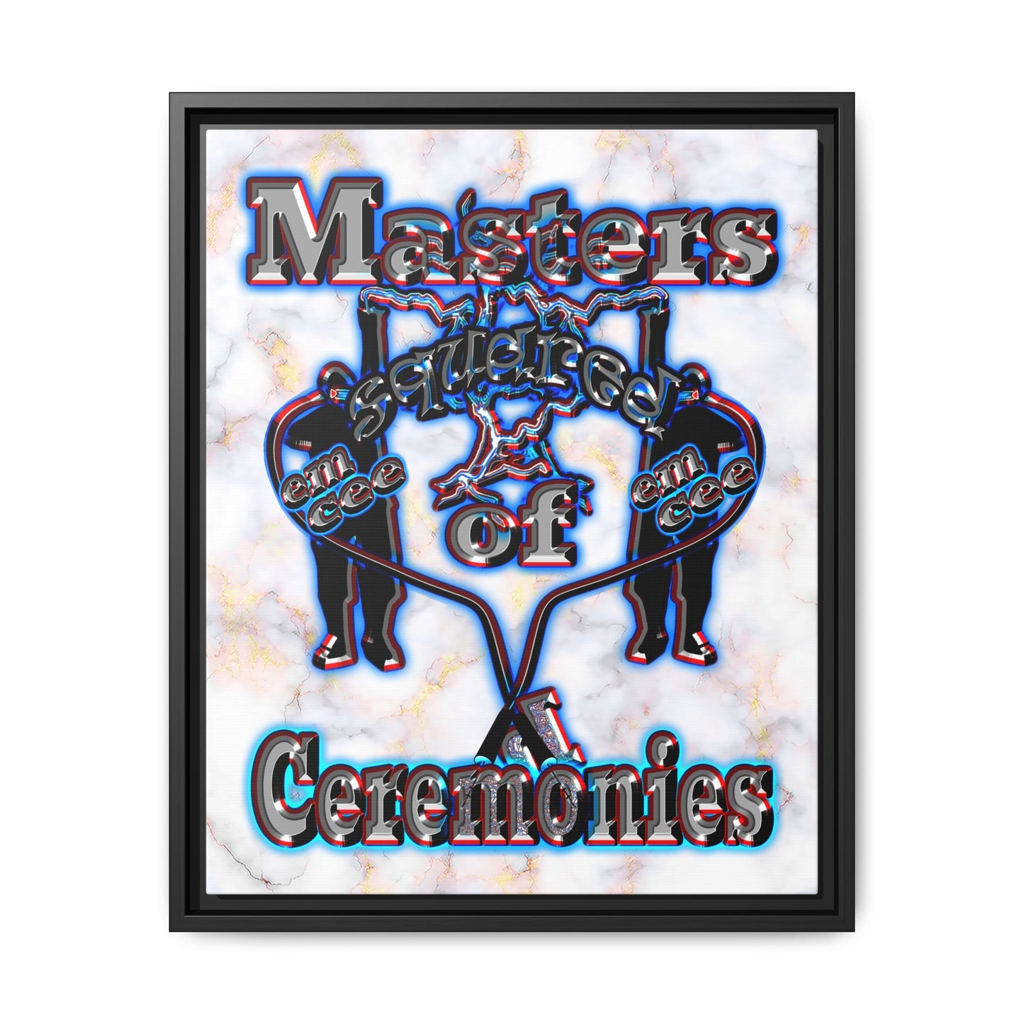 em cee squared - framed canvas art (white marble)