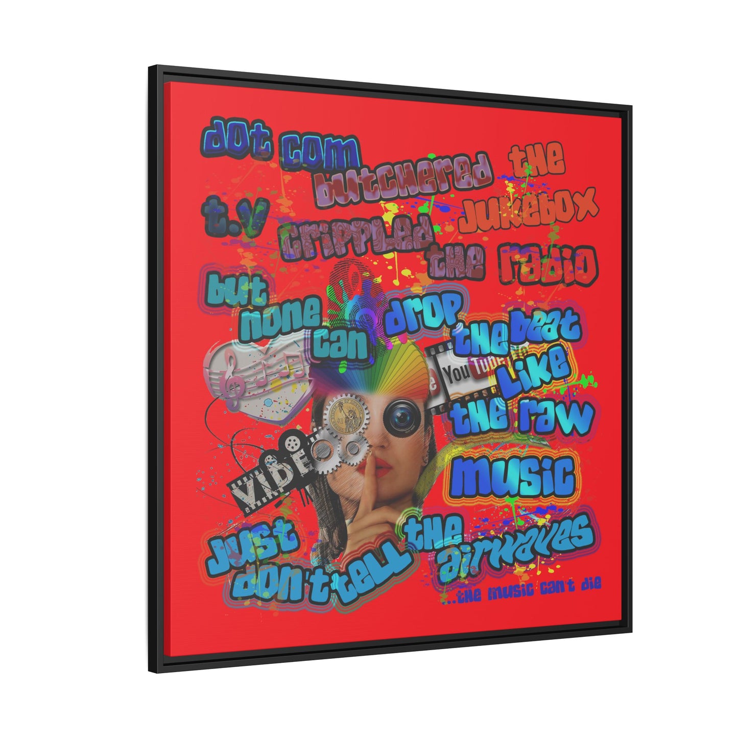 drop the beat - framed canvas art (red)