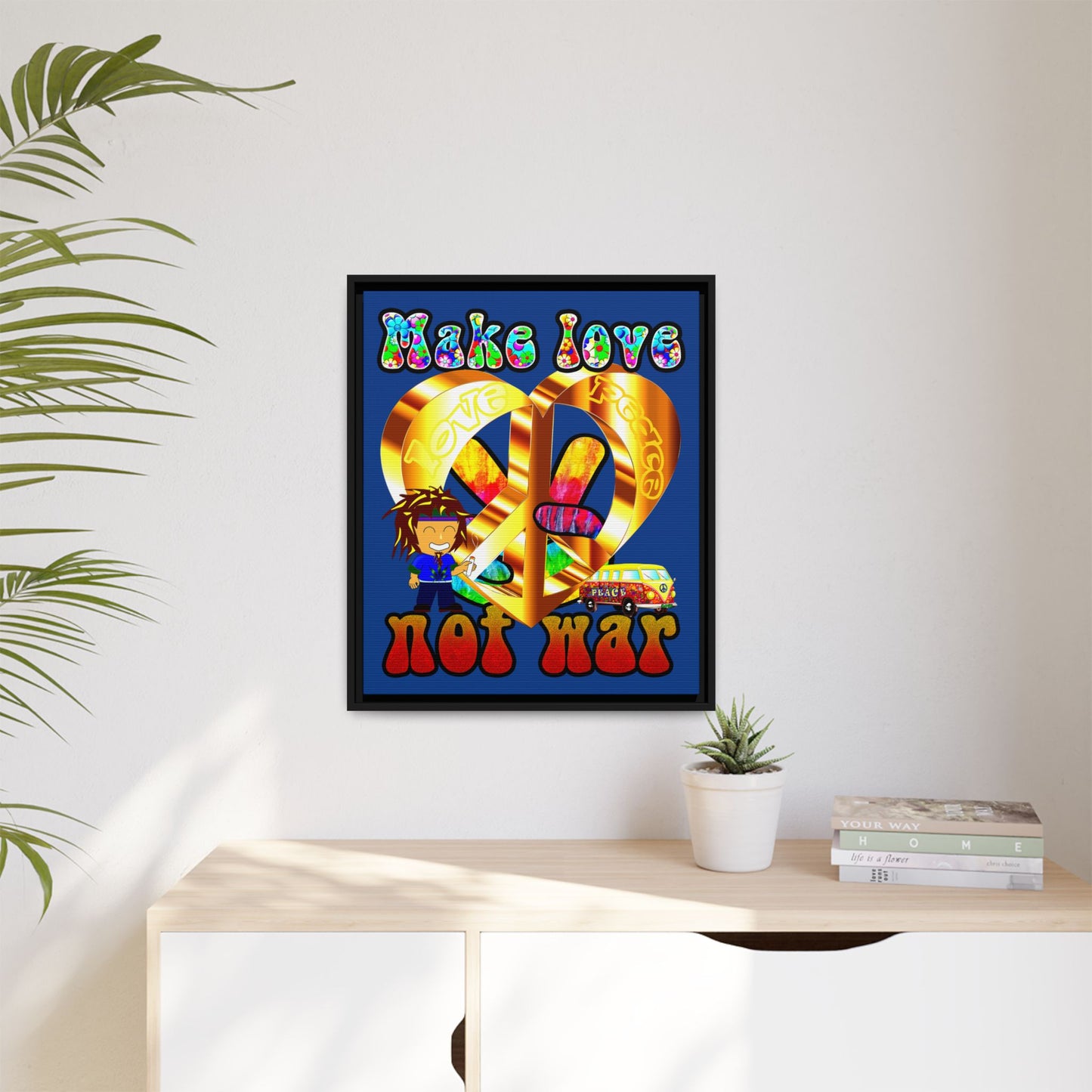 love peace - framed canvas art (dark blue)