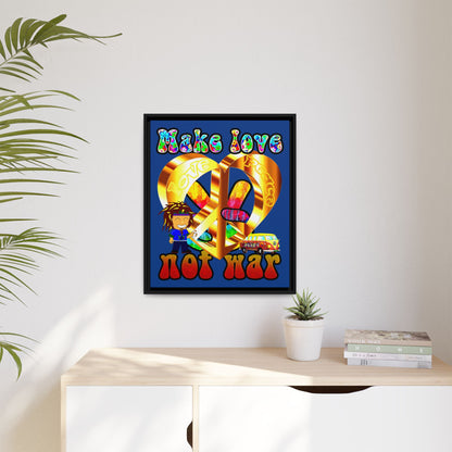 love peace - framed canvas art (dark blue)