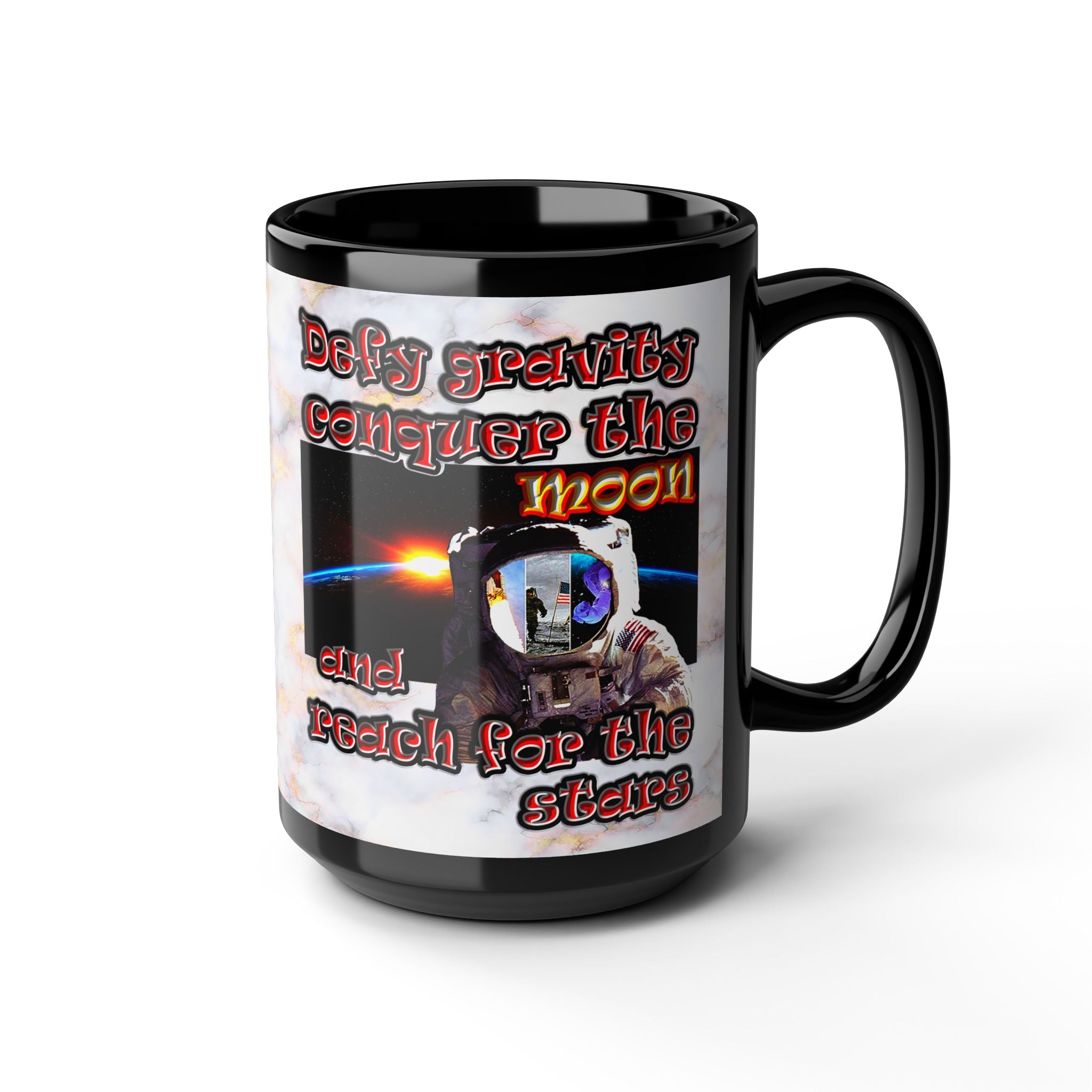 defy conquer reach - Black Mug (white marble)