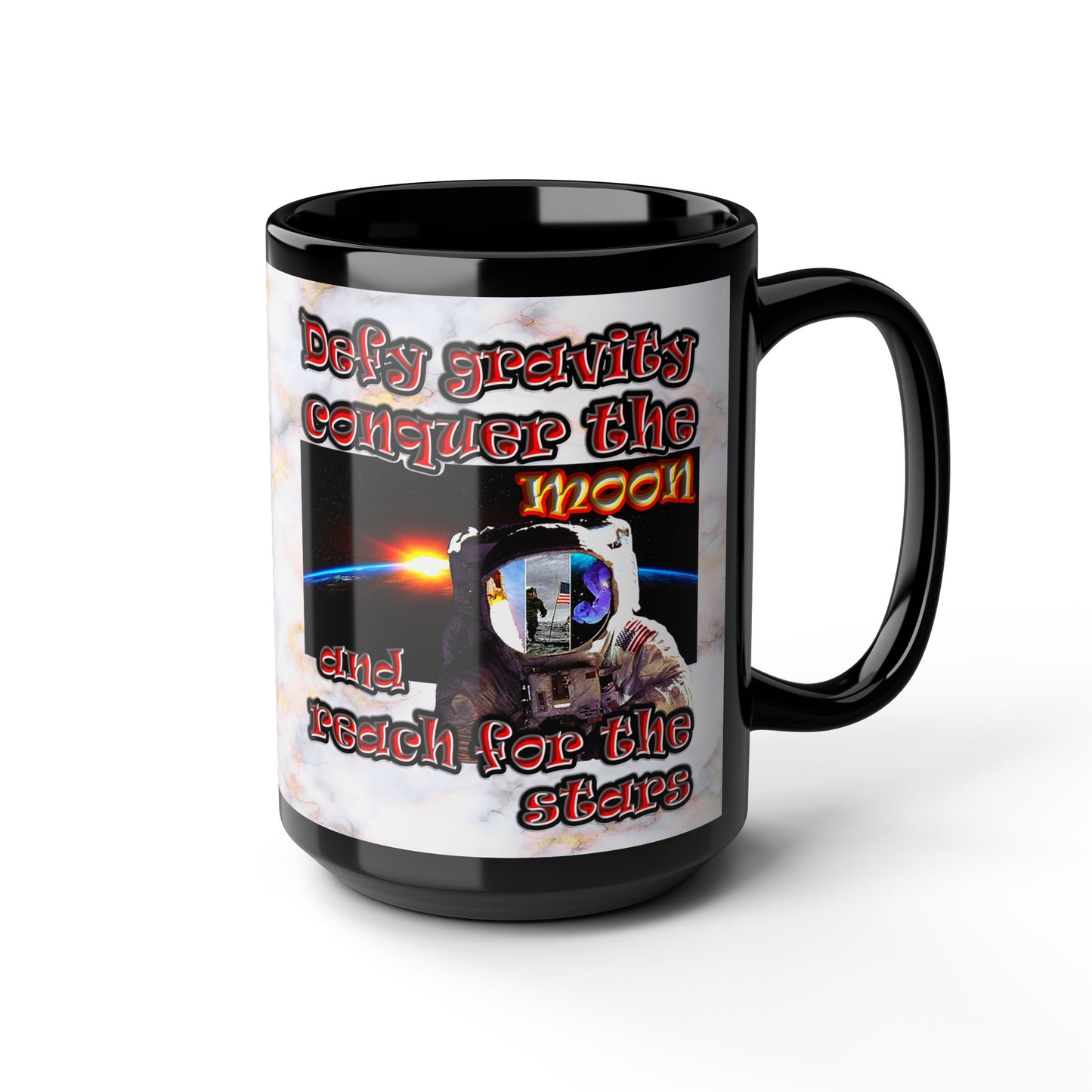 defy conquer reach - Black Mug (white marble)