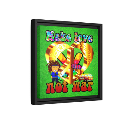 love peace - framed canvas art (green turf)