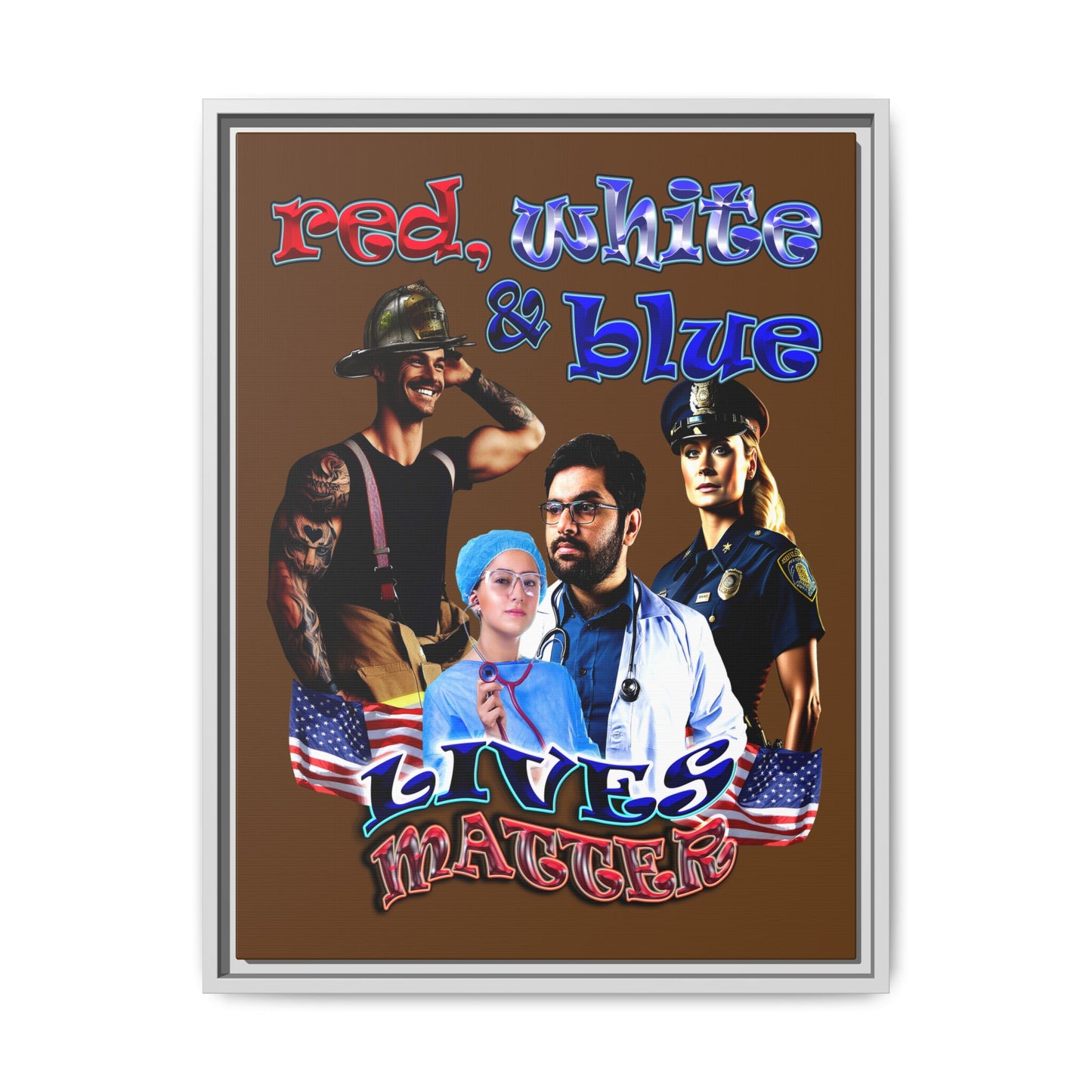 rw&b lives matter - framed canvas art (brown)
