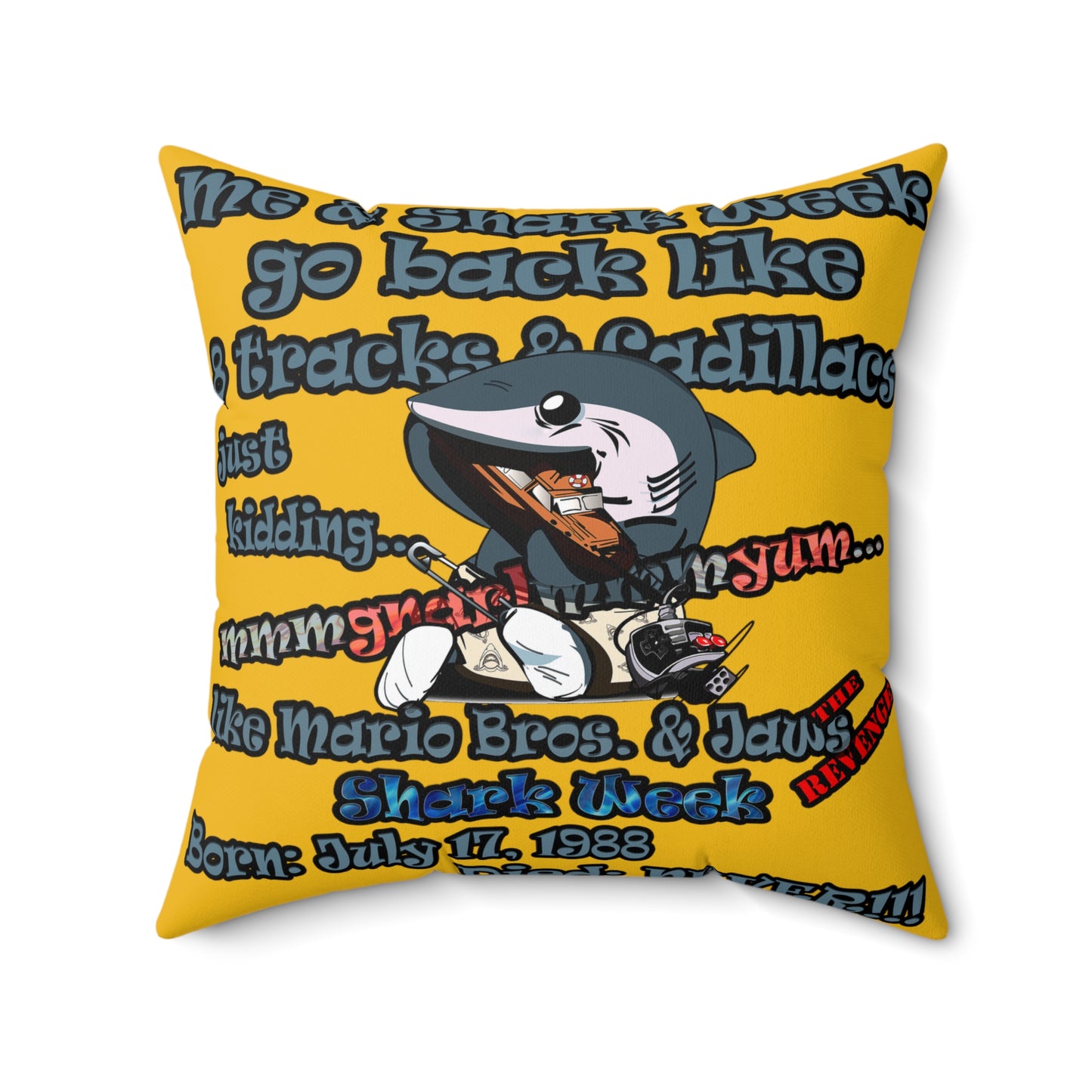 shark week - Faux Suede Square Pillow - (yellow)