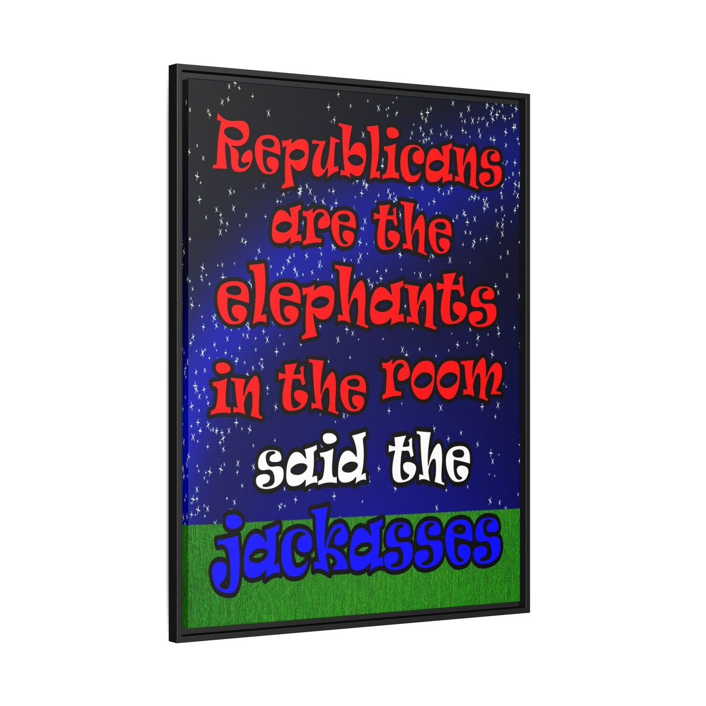donkeys and elephants - framed canvas art ('snoops' background)