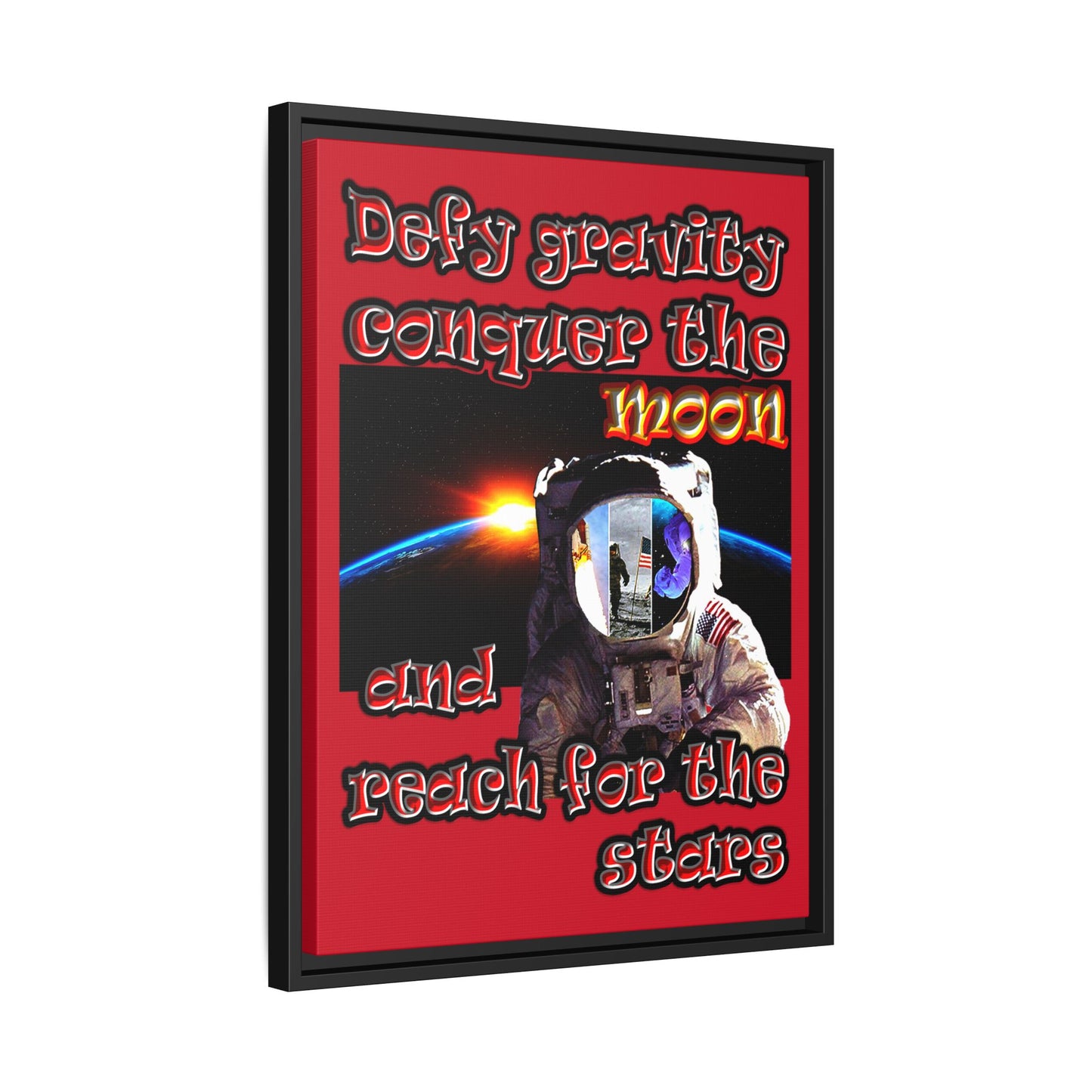 defy conquer reach - framed canvas art (dark red)