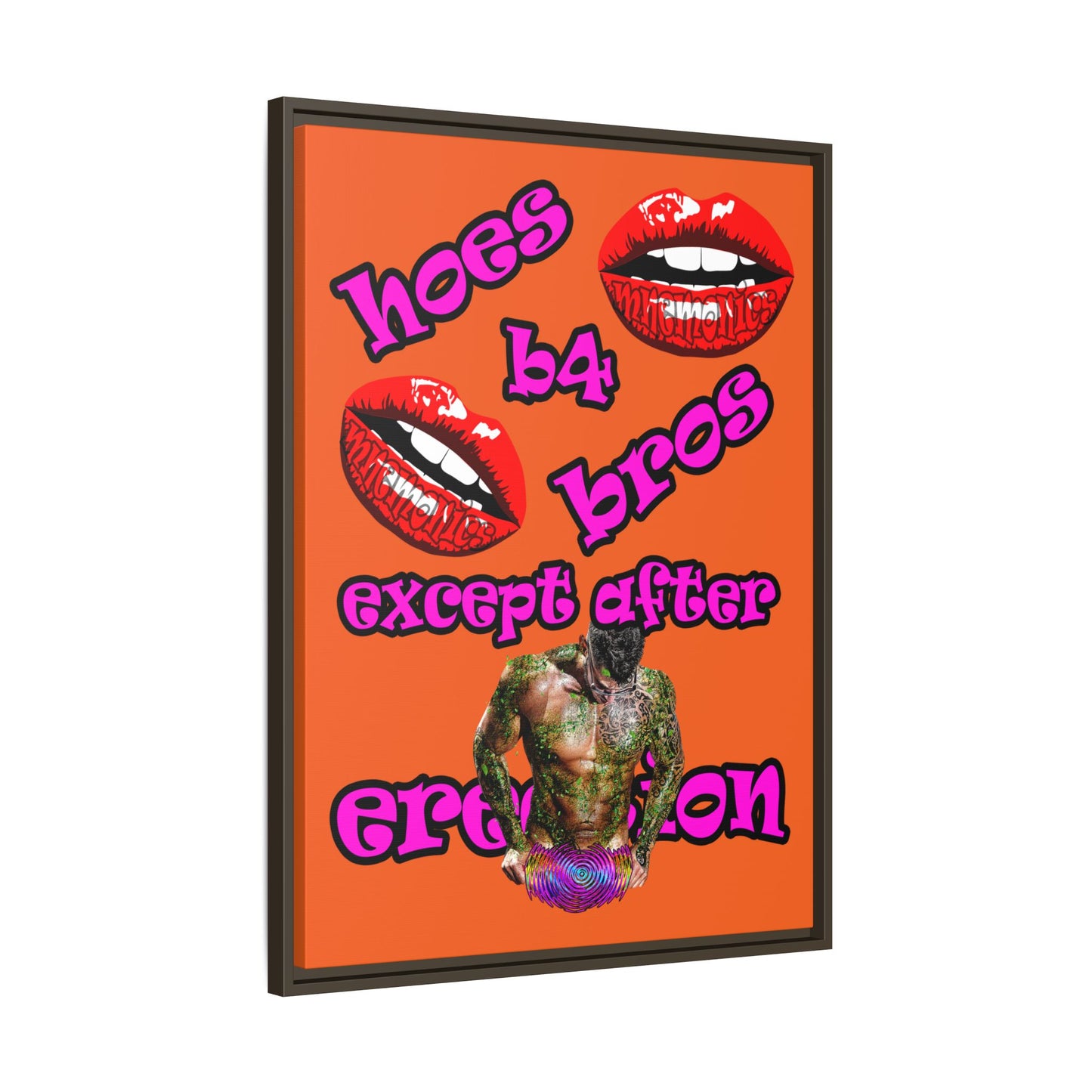 hoes b4 bros - framed canvas art (orange)