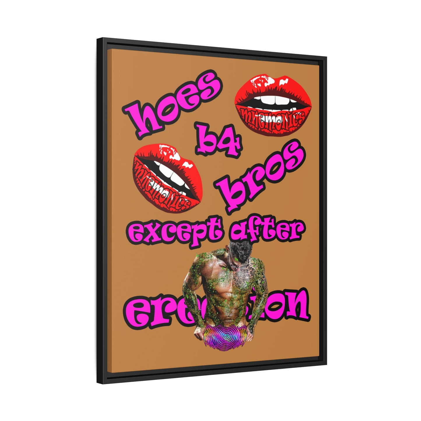 hoes b4 bros - framed canvas art (light brown)