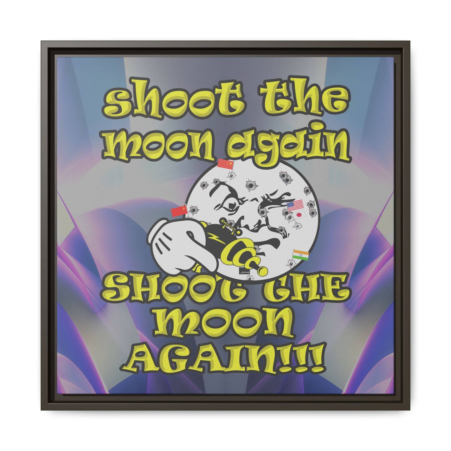 shoot the moon again - framed canvas art (grey-pink wave)