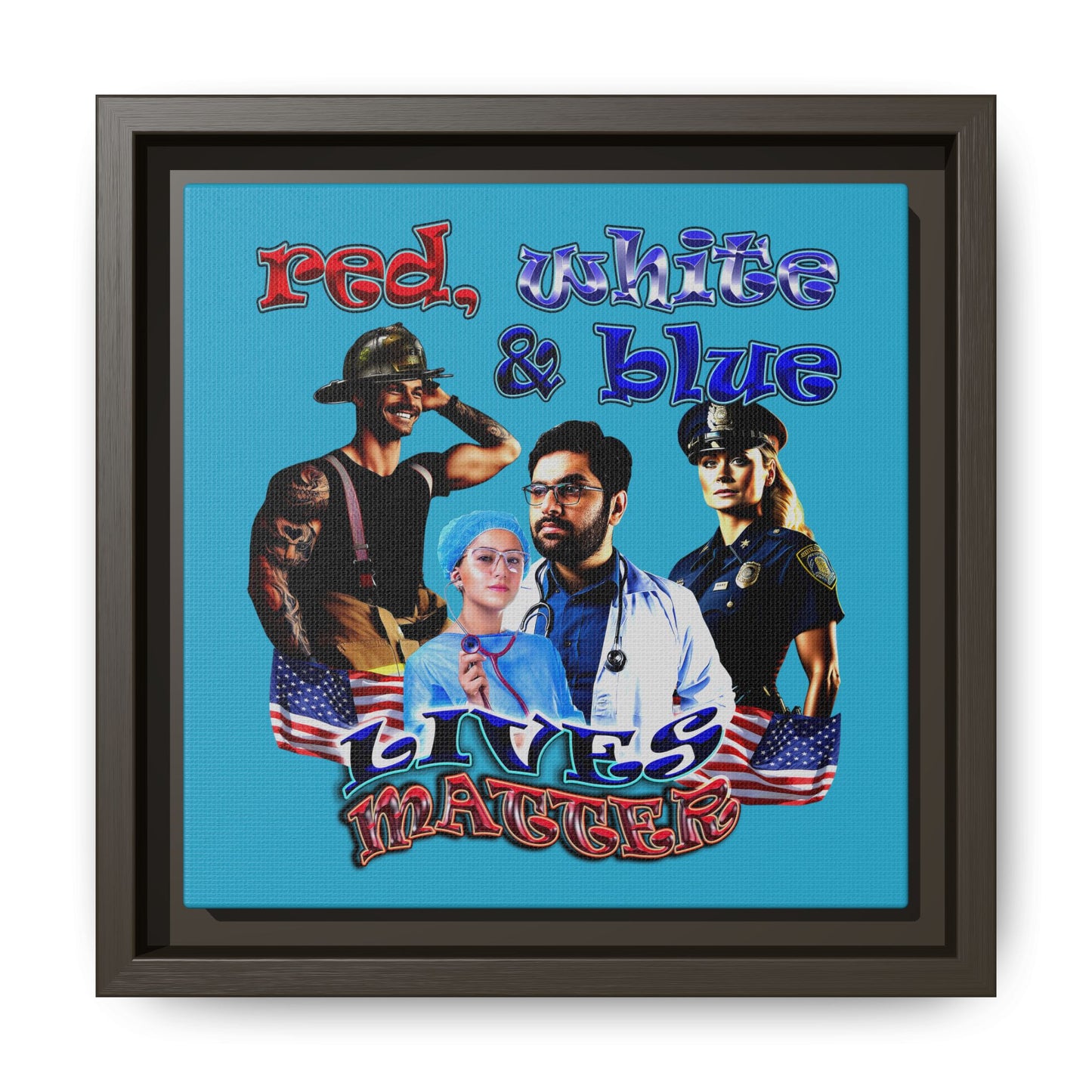 rw&b lives matter - framed canvas art (turquoise)