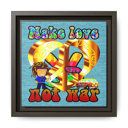 love peace - framed canvas art (faded blue)