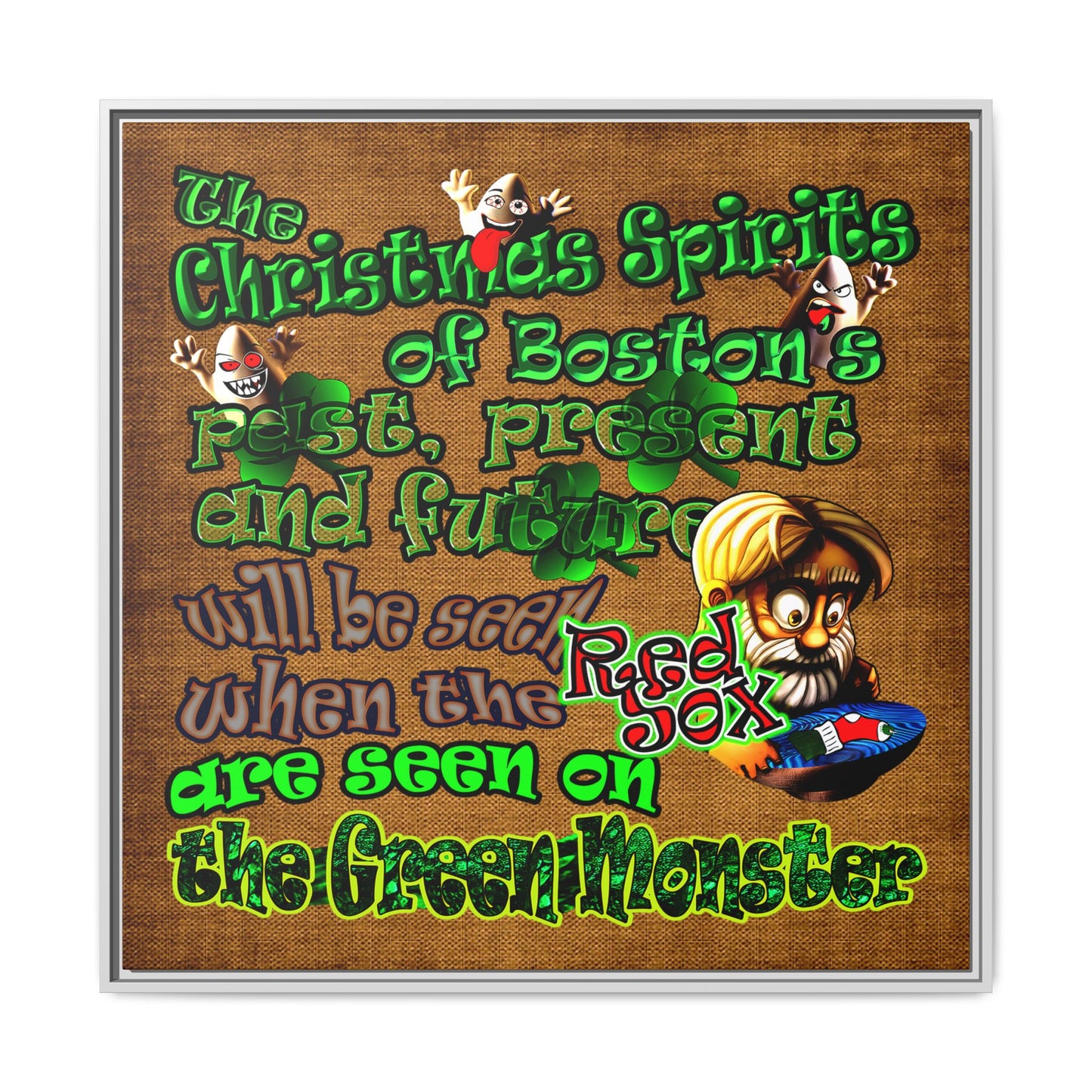 christmas spirits of boston - framed canvas art (brown papyrus)