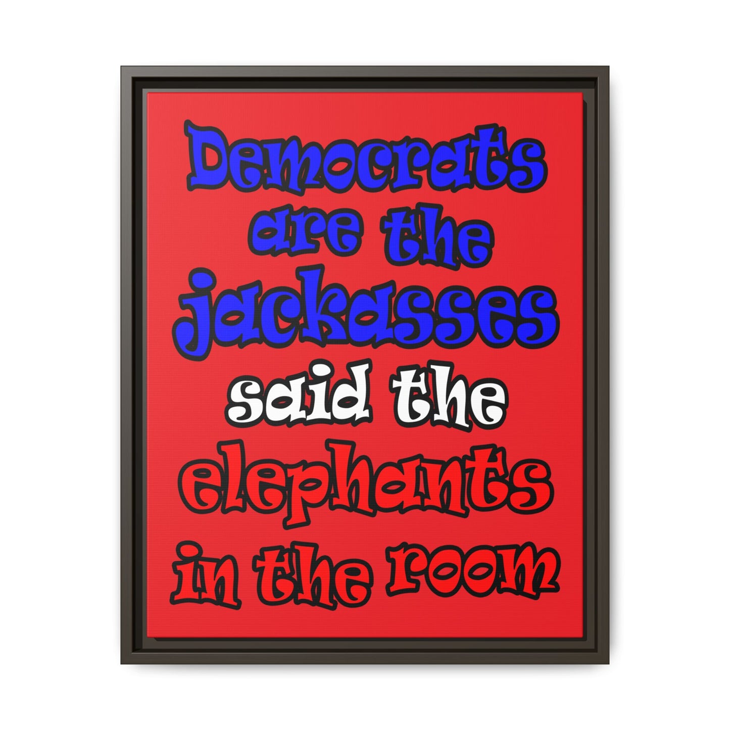 donkeys and elephants - framed canvas art (red)