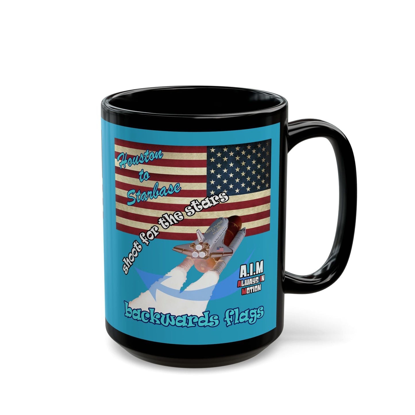 shoot for the stars - Black Mug (turquoise)