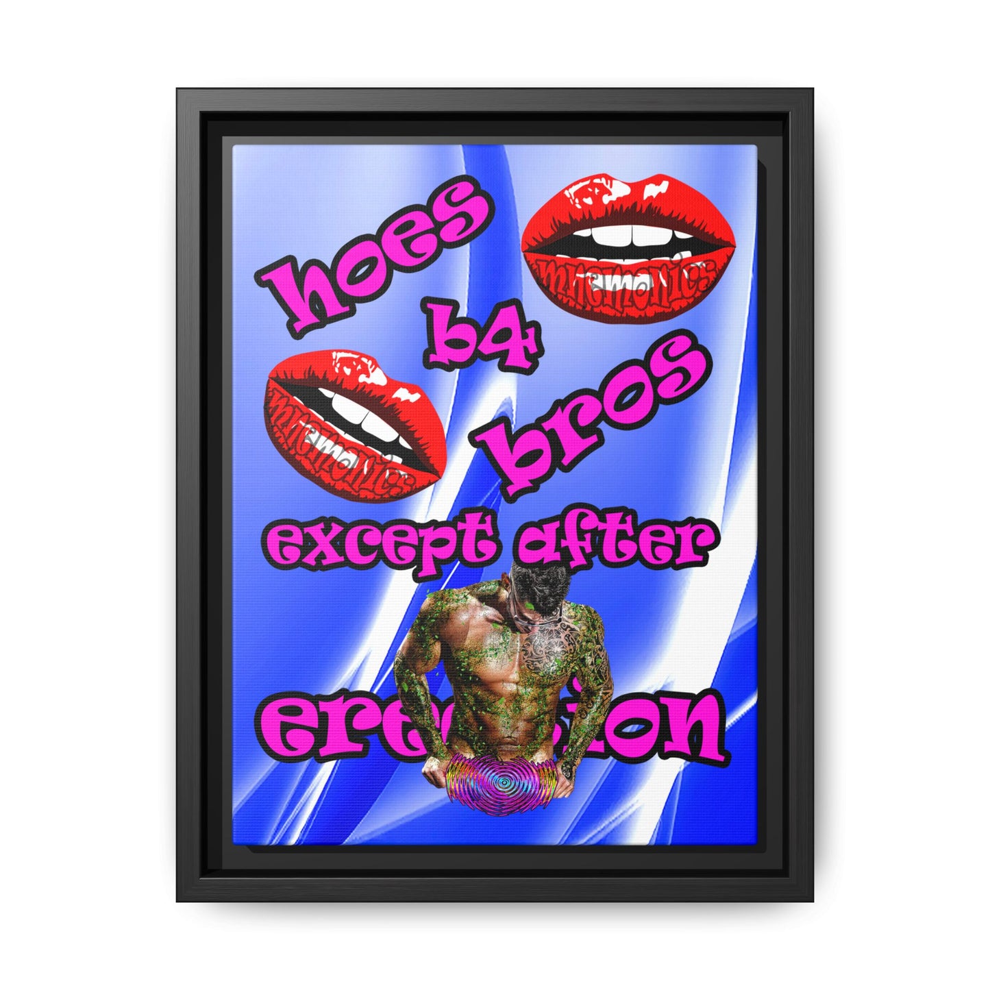 hoes b4 bros - framed canvas art (blue-white wave)