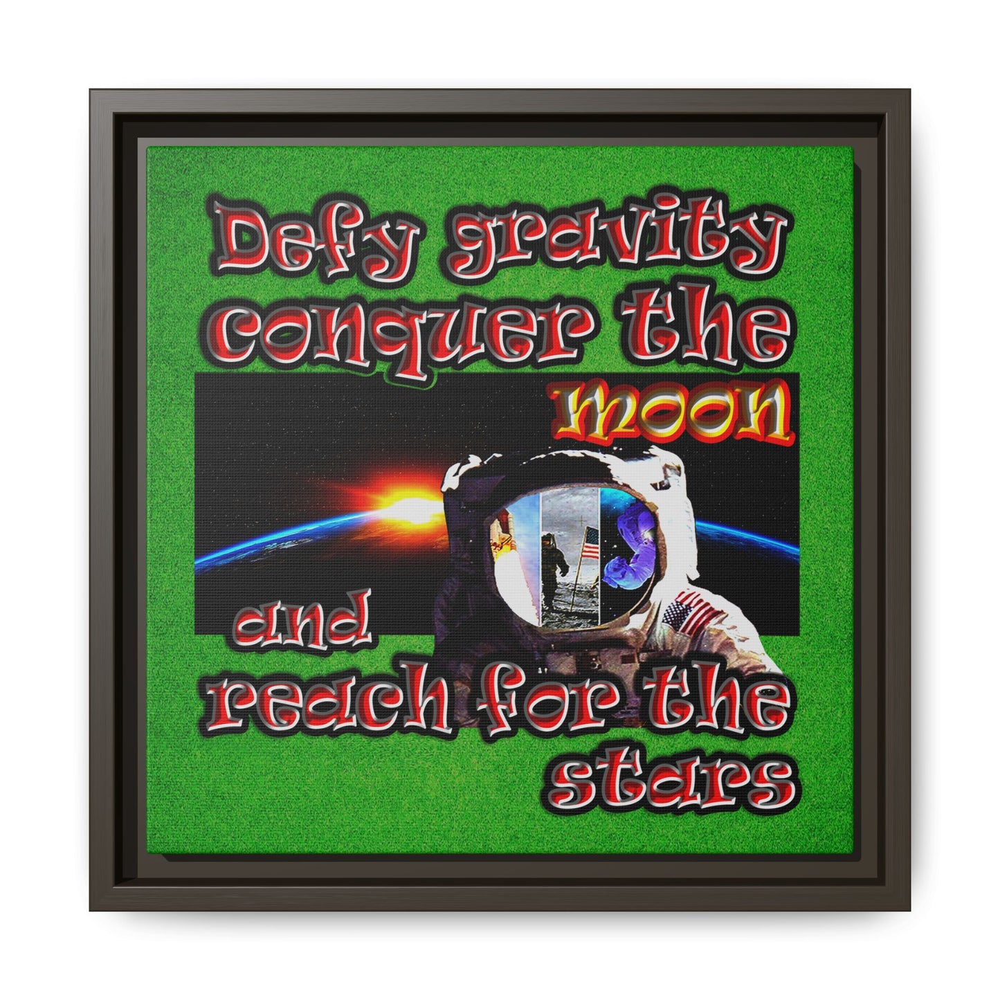 defy conquer reach - framed canvas art (green turf)