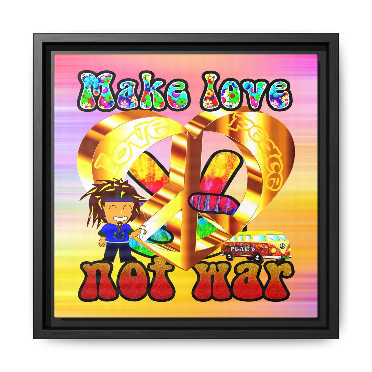 love peace - framed canvas art (color blur)