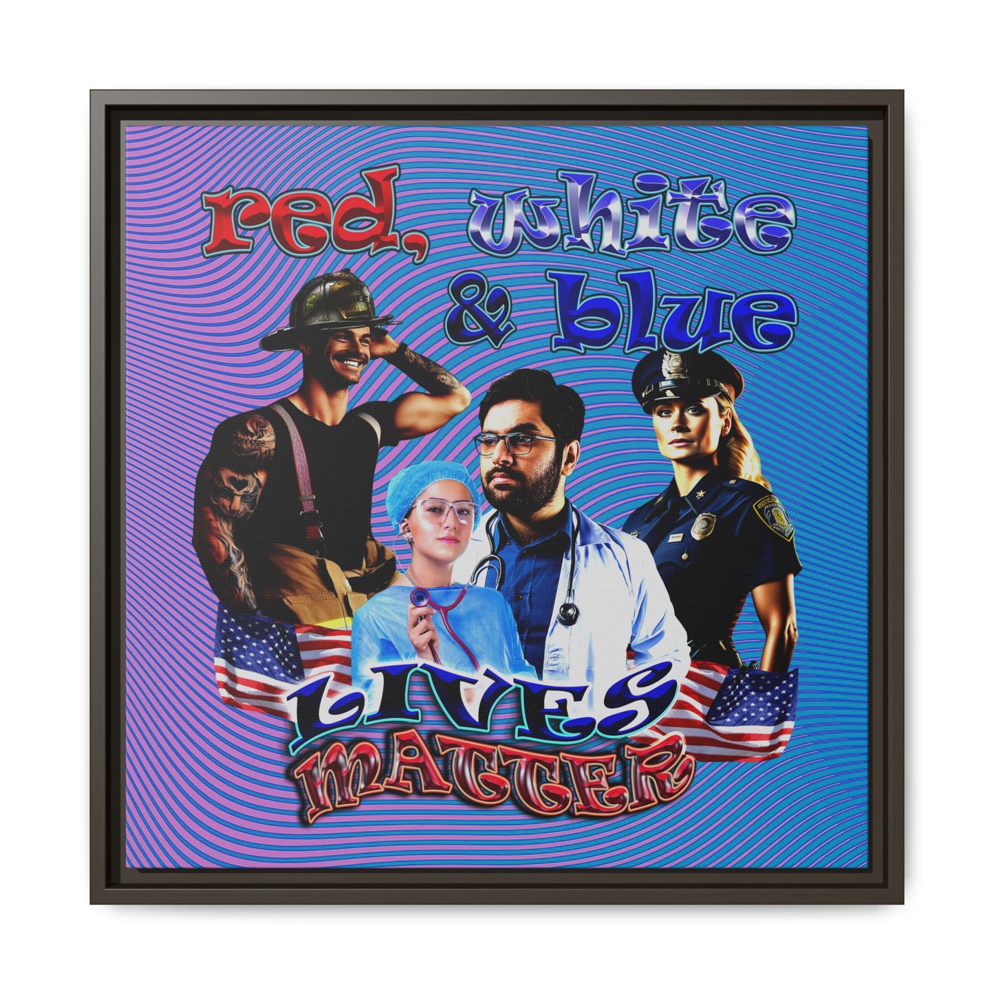 rw&b lives matter - framed canvas art (light blue-purple wave)