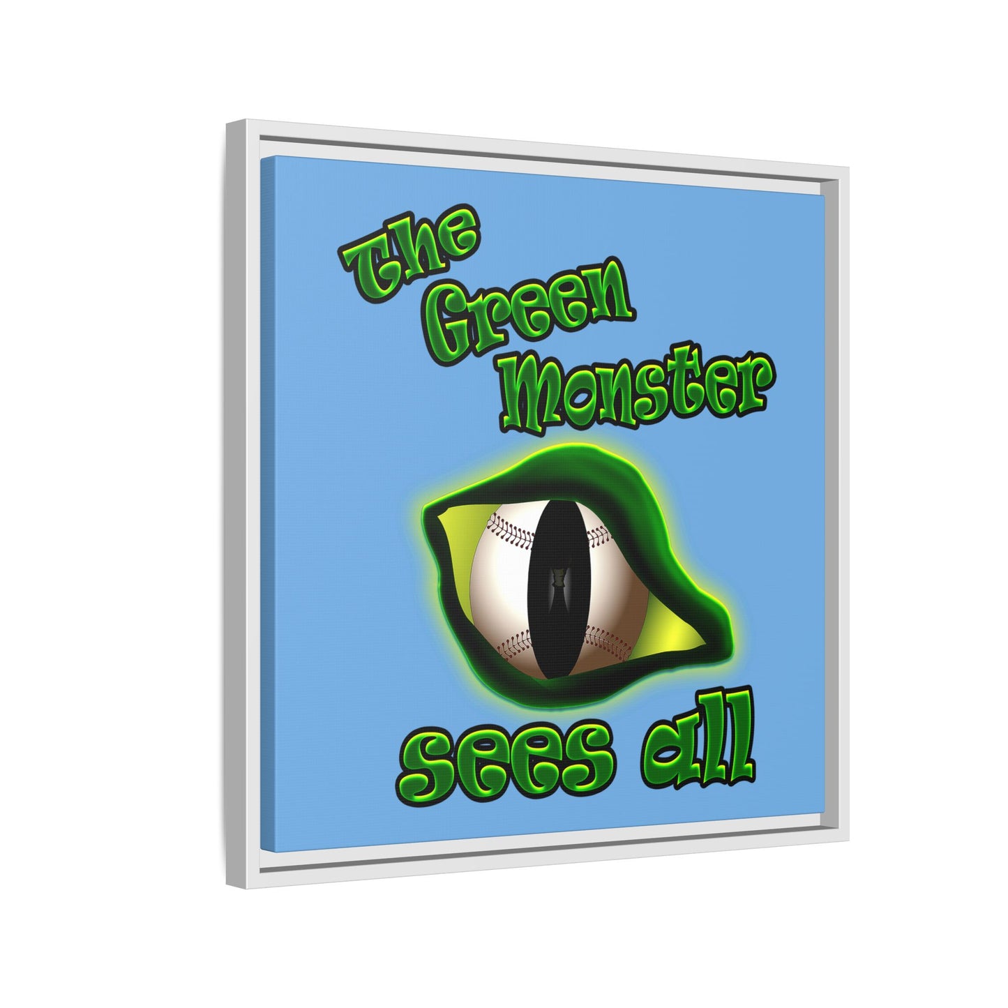 green monster - framed canvas art (light blue)