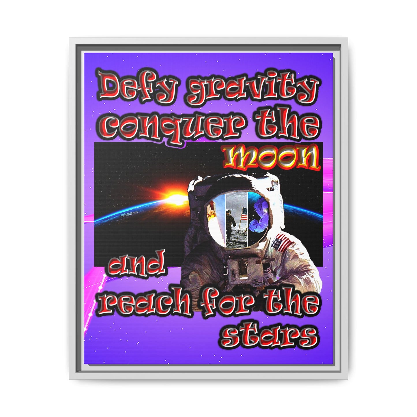 defy conquer reach - framed canvas art (purple-pink wave)