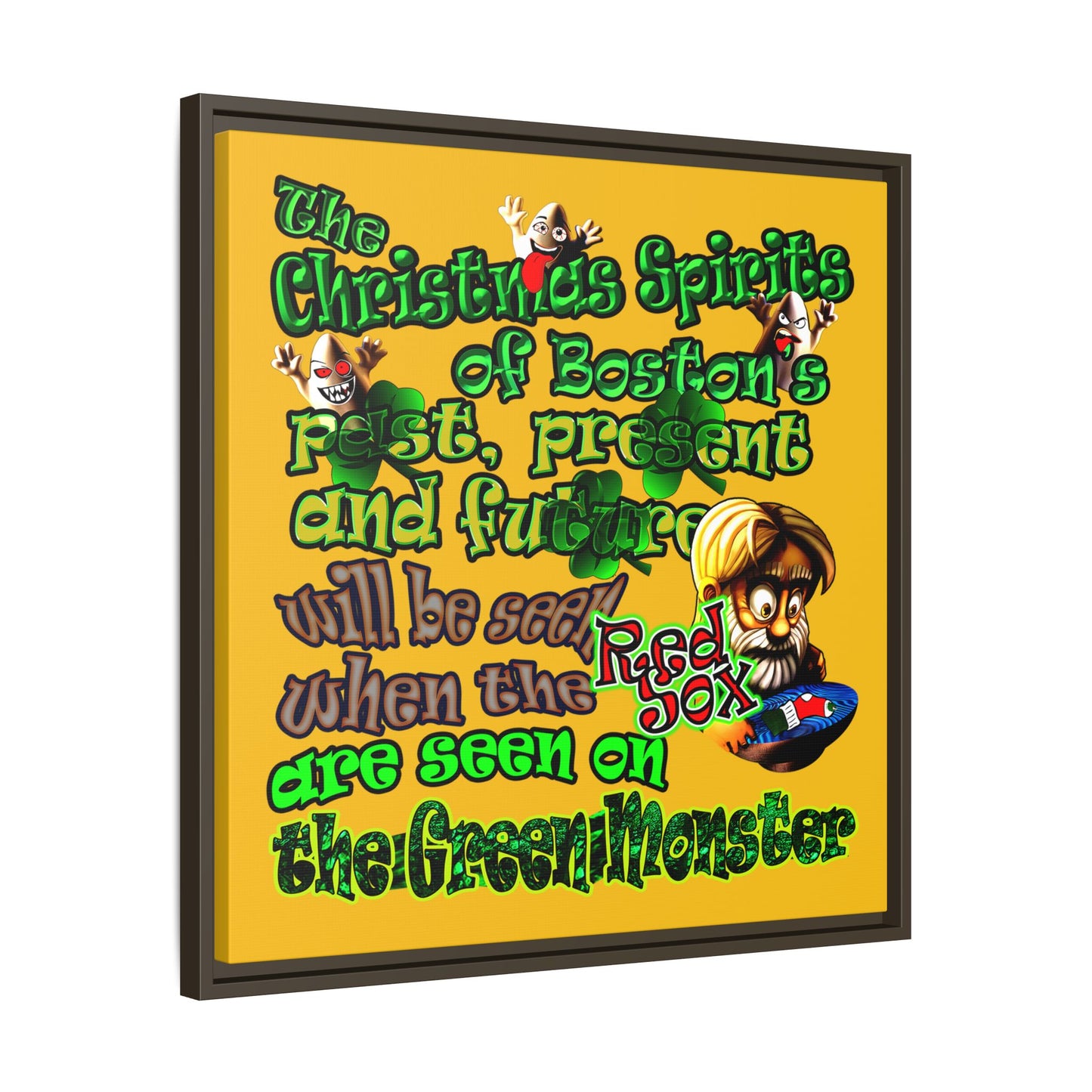 christmas spirits of boston - framed canvas art (yellow)
