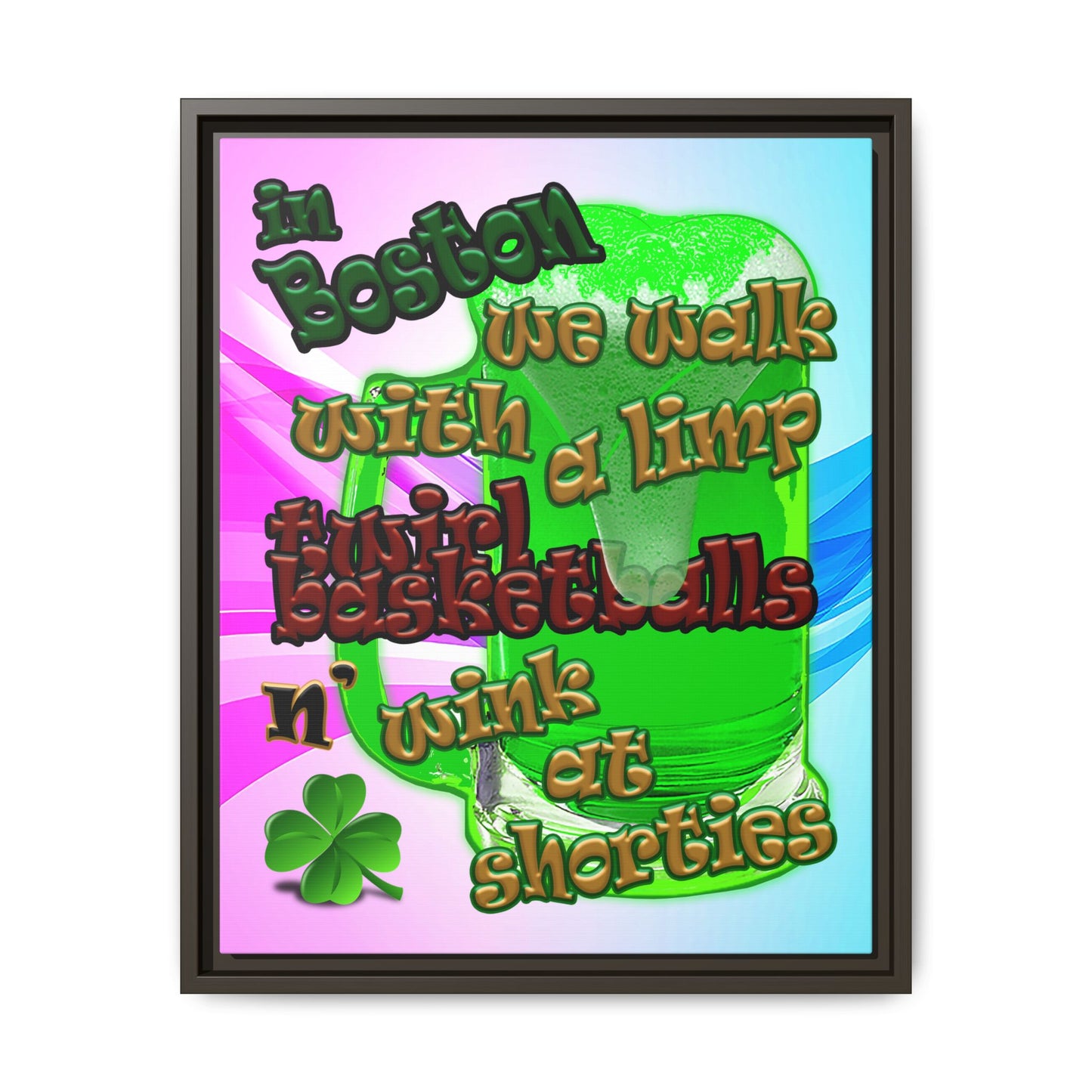 celtics logo - framed canvas art (light blue-pink wave)