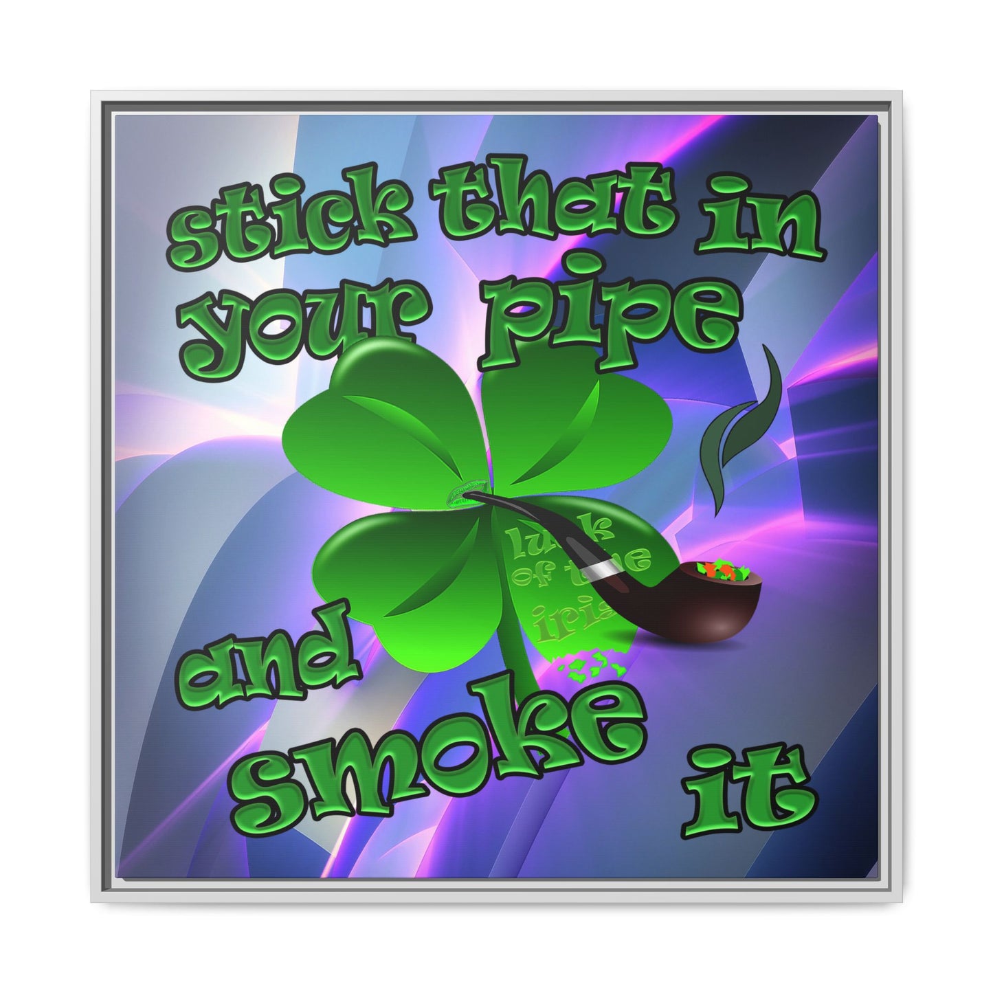 stick that in your pipe and smoke it - framed canvas art (grey-pink wave)