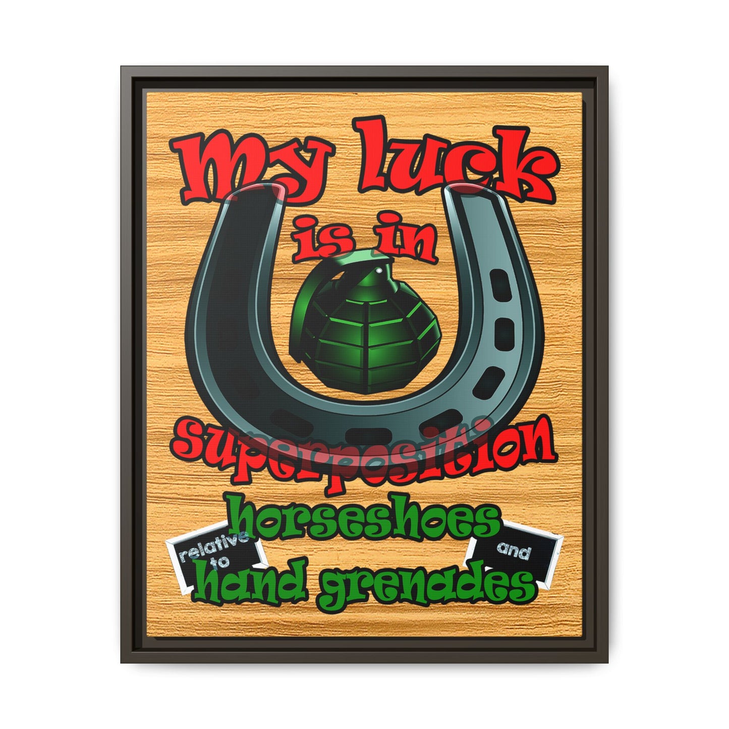 my luck - framed canvas art (butterscotch wood finish)