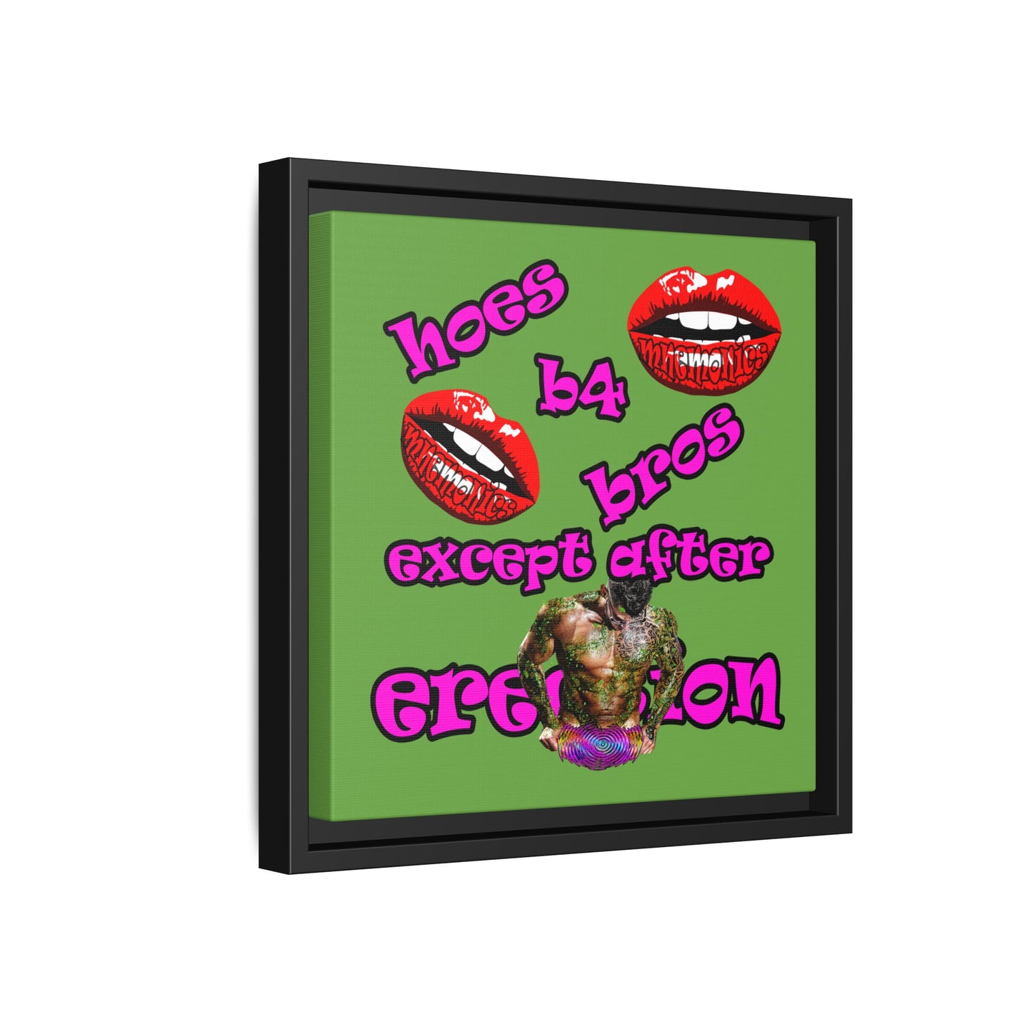 hoes b4 bros - framed canvas art (green)
