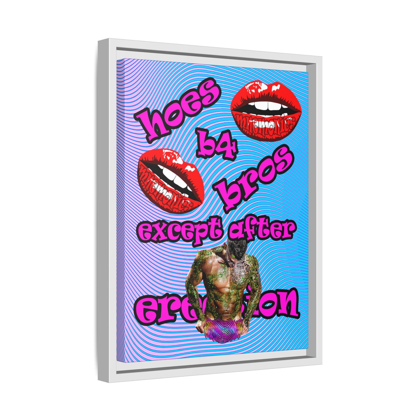 hoes b4 bros - framed canvas art (light blue-purple wave)