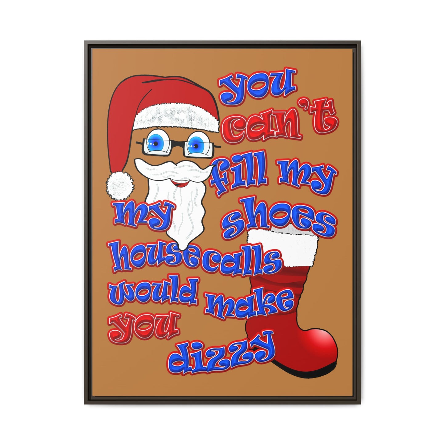santa's shoes - framed canvas art (light brown)