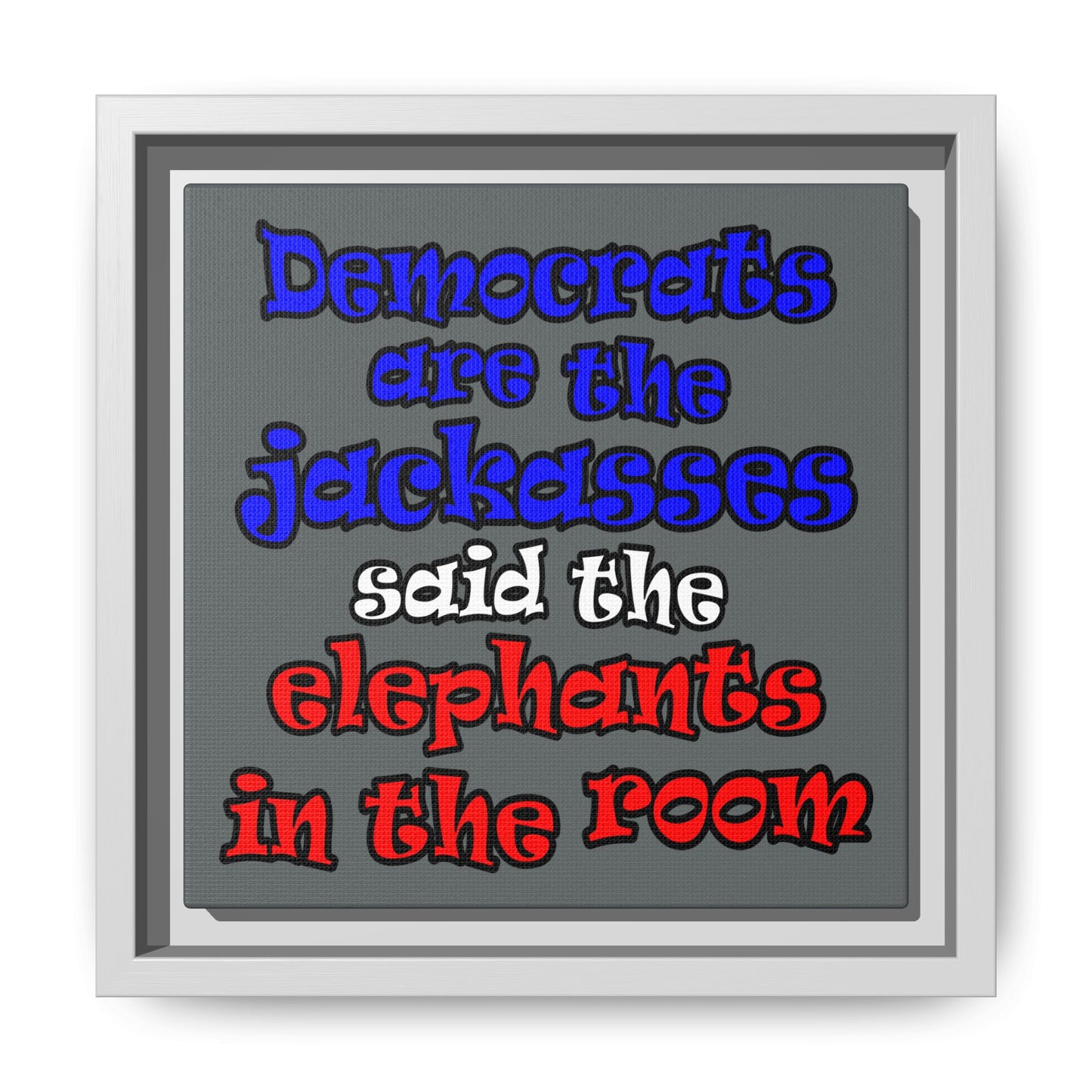 donkeys and elephants - framed canvas art (dark grey)
