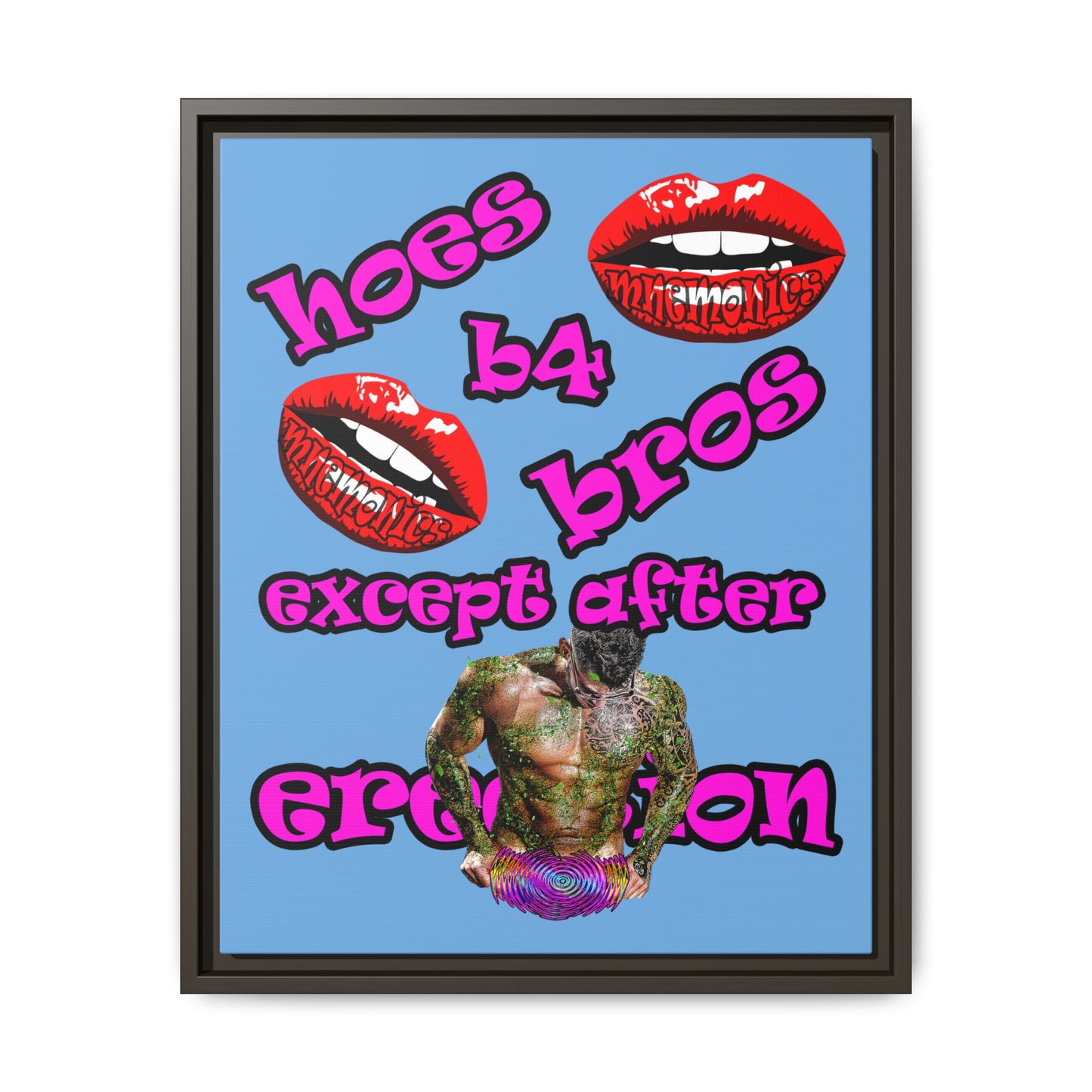 hoes b4 bros - framed canvas art (light blue)