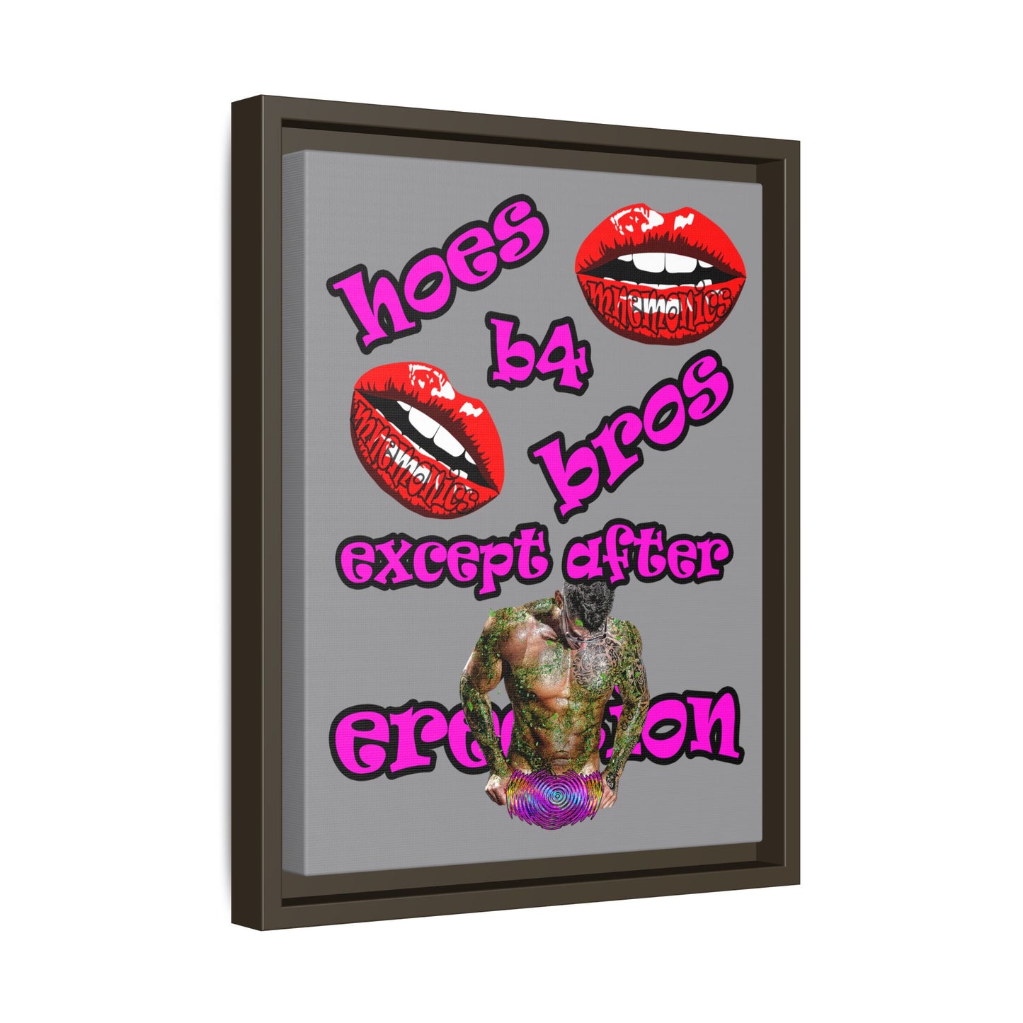 hoes b4 bros - framed canvas art (grey)