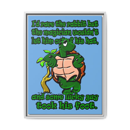 turtle race - framed canvas art (light blue)