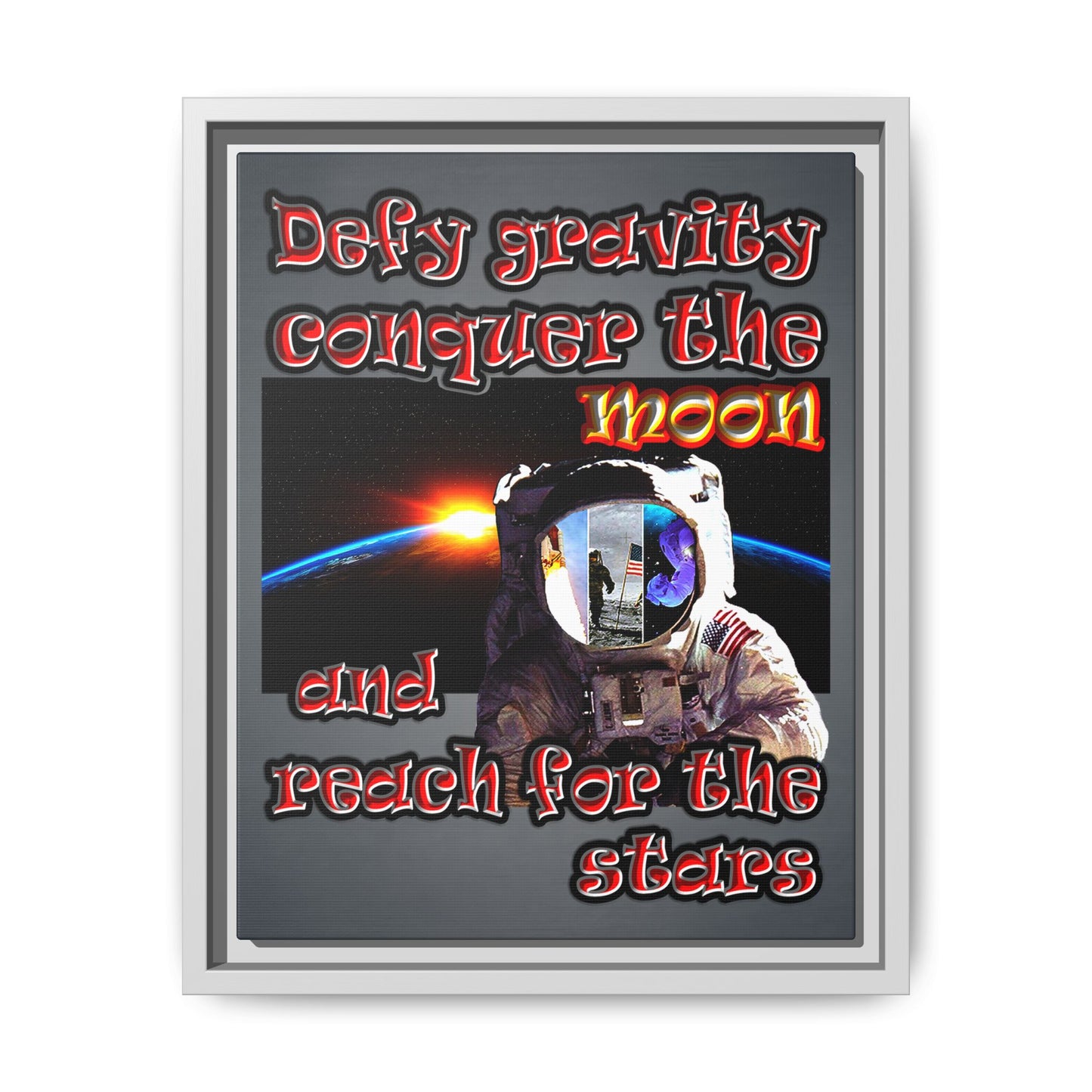 defy conquer reach - framed canvas art (grey-light grey)