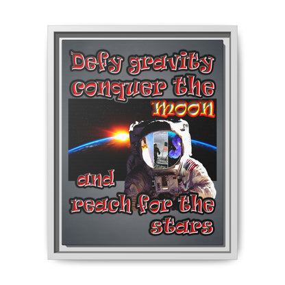 defy conquer reach - framed canvas art (grey-light grey)