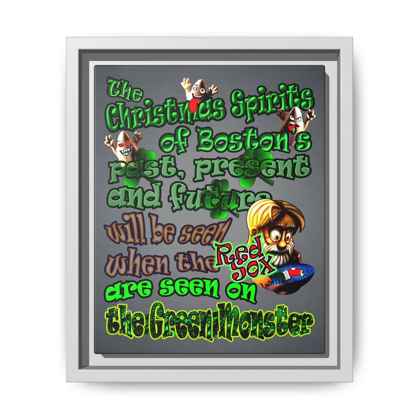 christmas spirits of boston - framed canvas art (grey-light grey)