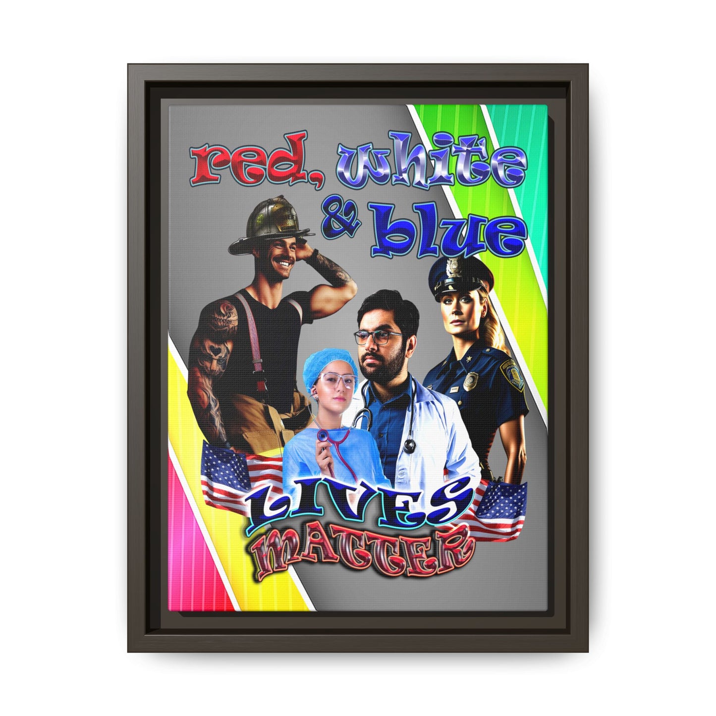 rw&b lives matter - framed canvas art (rainbow split)