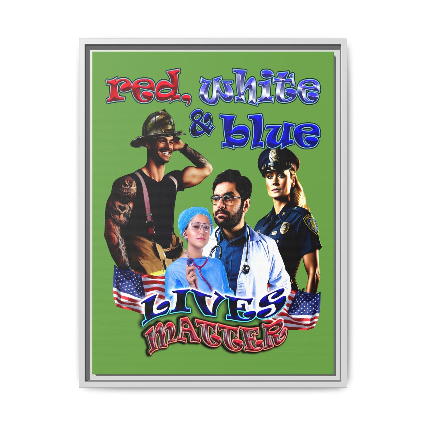 rw&b lives matter - framed canvas art (green)
