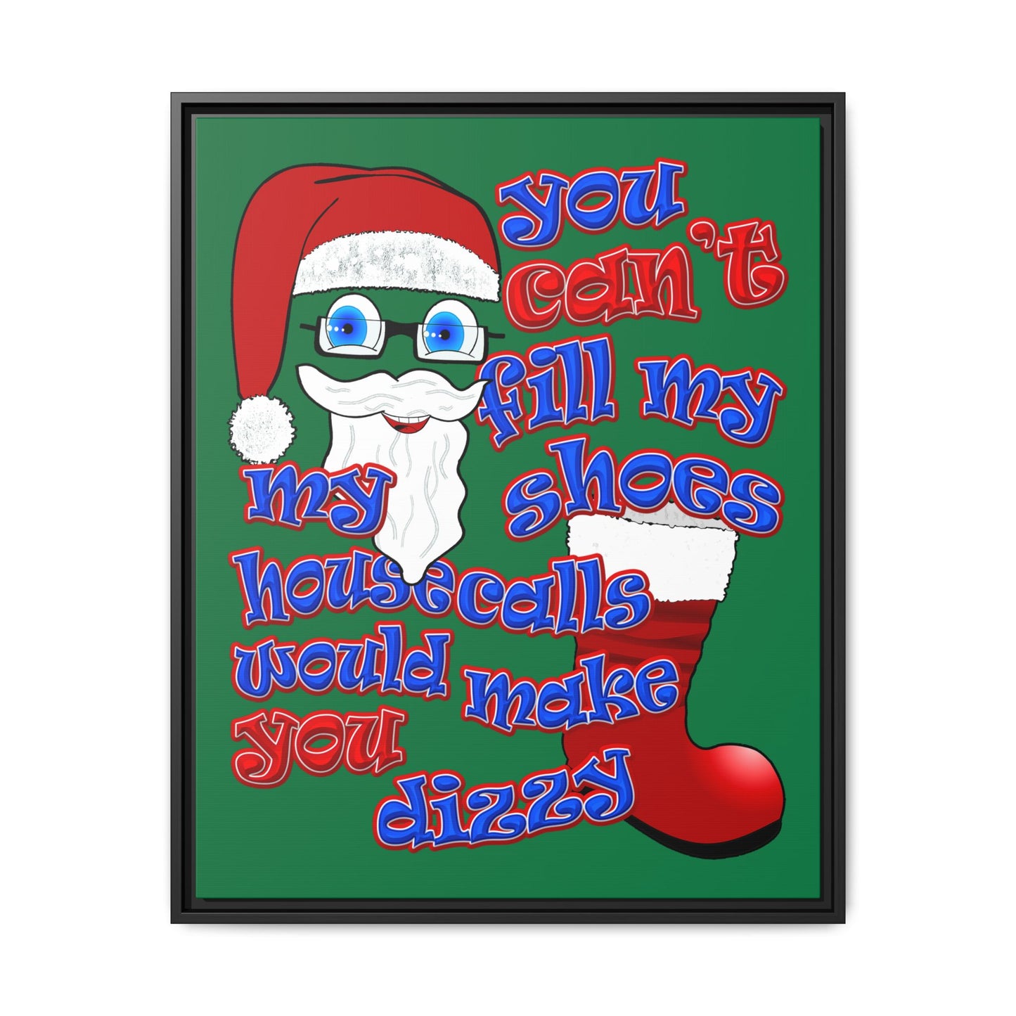 santa's shoes - framed canvas art (dark green)