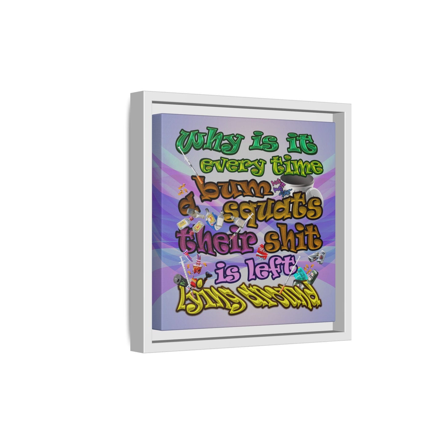 the bum's shit - framed canvas art (light blue-pink wave)