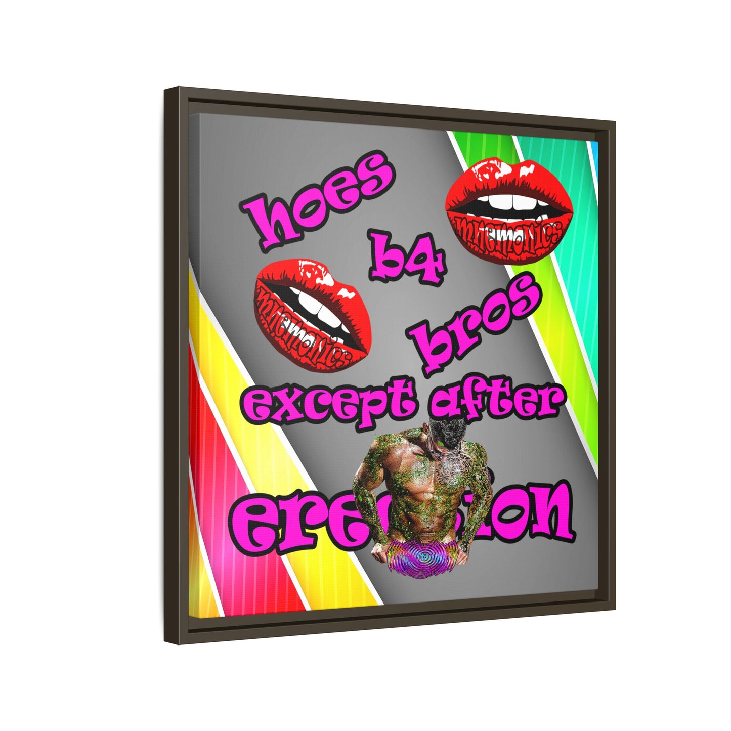 hoes b4 bros - framed canvas art (rainbow split)